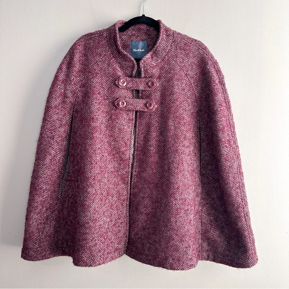 Modcloth Pink Herringbone Cape - Picture 1 of 9